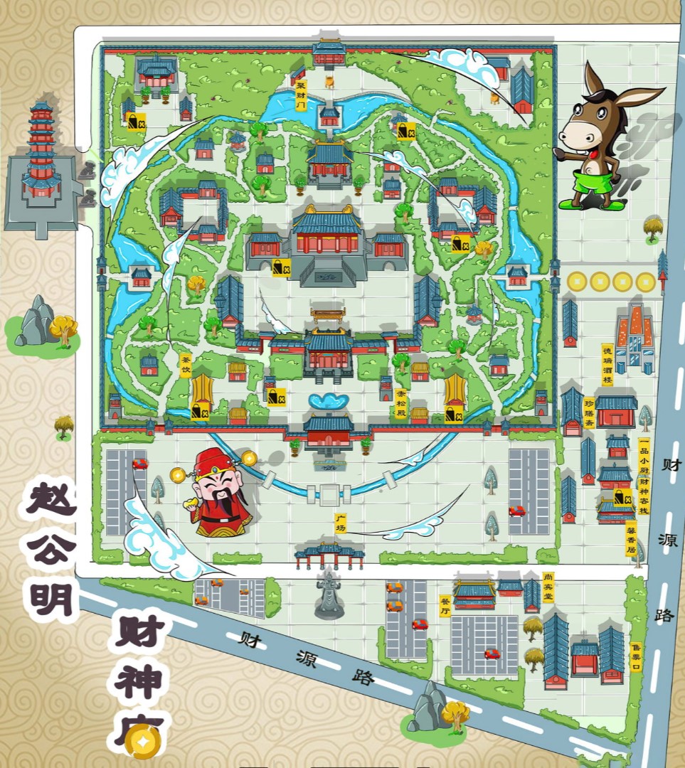 北湖寺庙类手绘地图